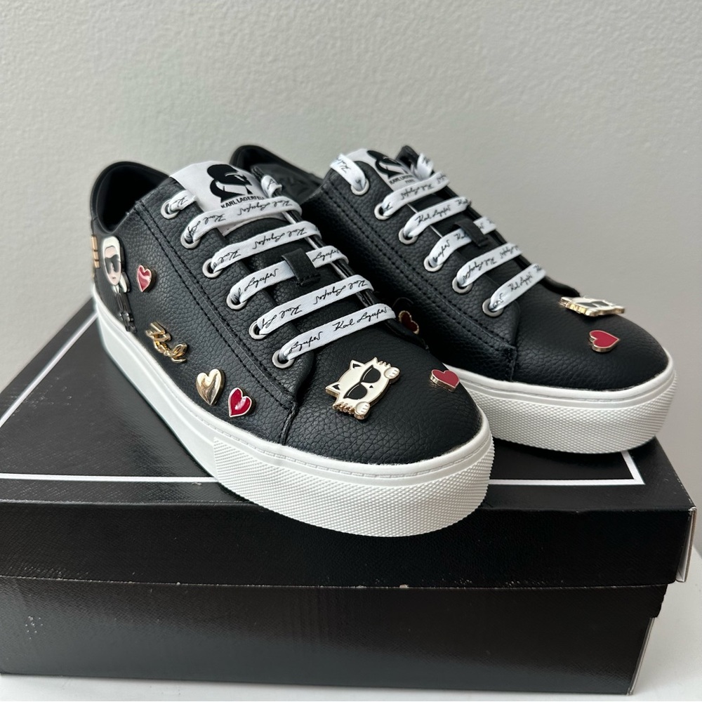 Karl Lagerfeld Paris Cate Pins Black Fashion Sneakers 8.5 38 NWB New